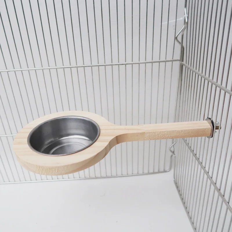 Poleiro para Pássaros de Madeira Maciça com 2 Tigelas de Aço Inox Removíveis - Imagem 5