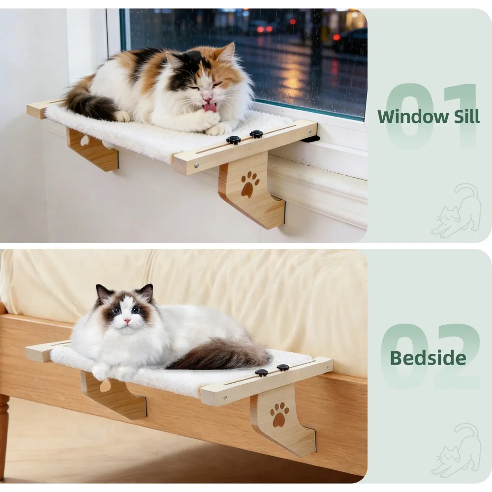Rede de Janela para Gatos de Madeira com Cama Suspensa - Imagem 2