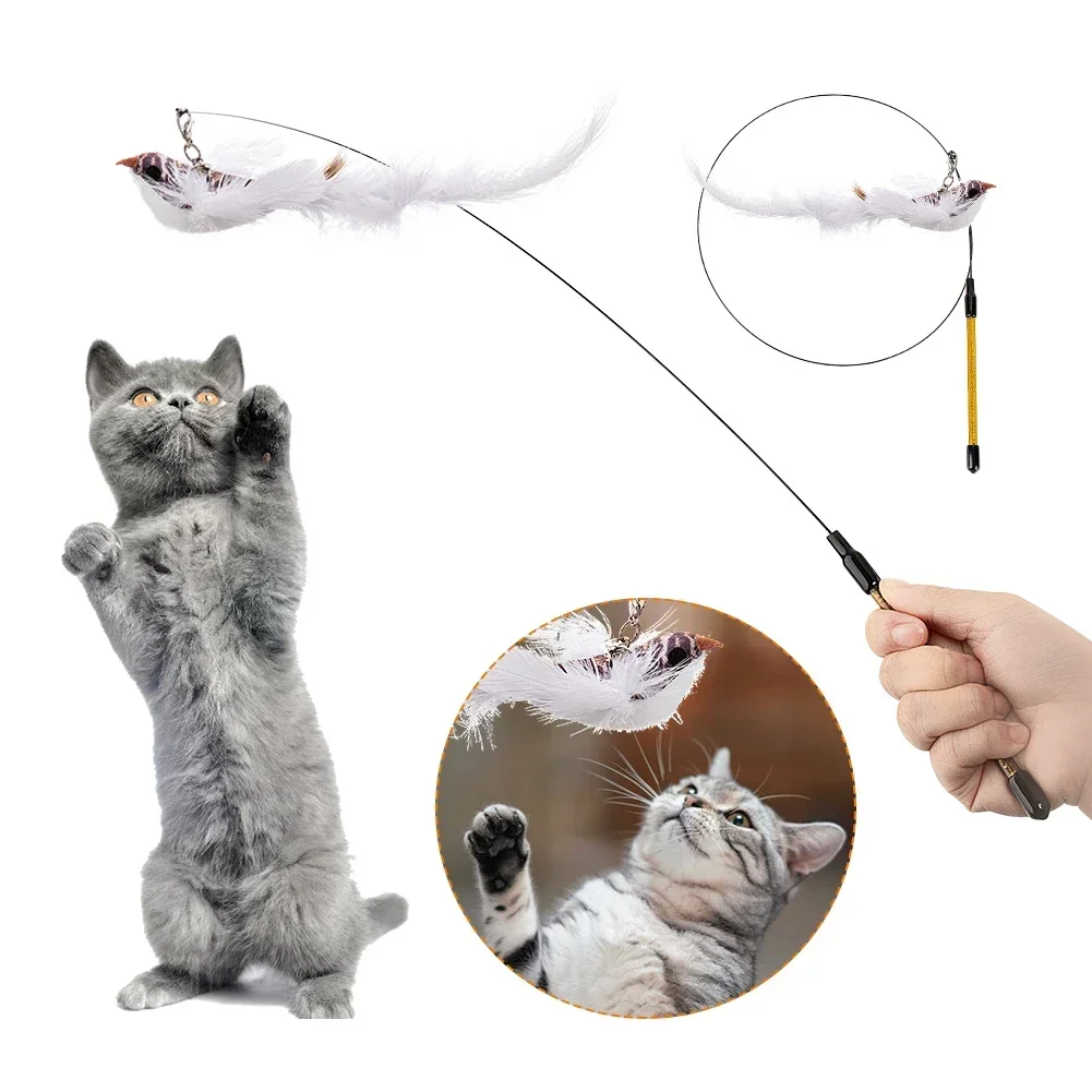 Brinquedo Varinha para Gatos Pena de Pássaro com Sino e Ventosa - Imagem 2