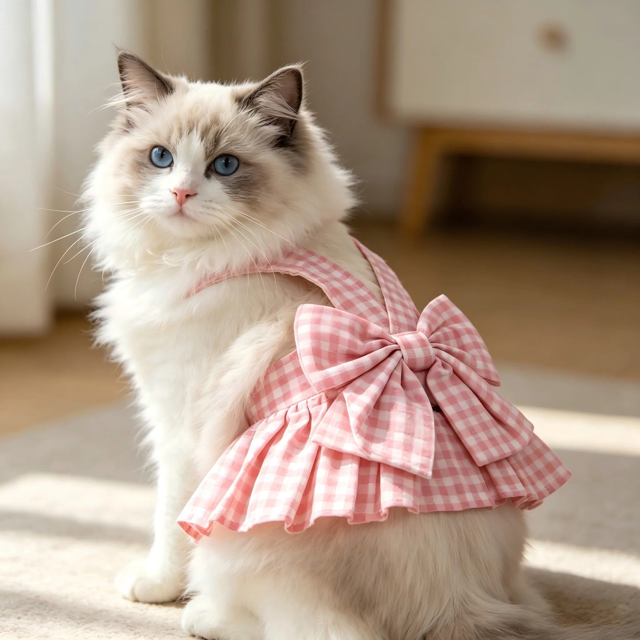 Vestido Arnês Xadrez para Cães Pequenos e Médios com Argola em D - Image 5