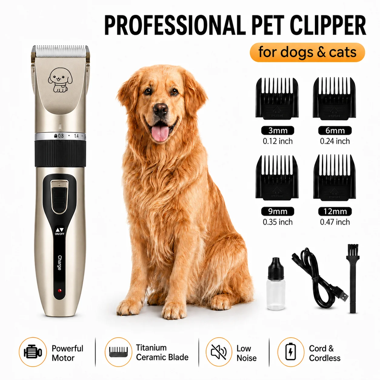 Máquina de Tosa para Cães e Gatos Recarregável USB com Lâmina Cerâmica - Imagem 2