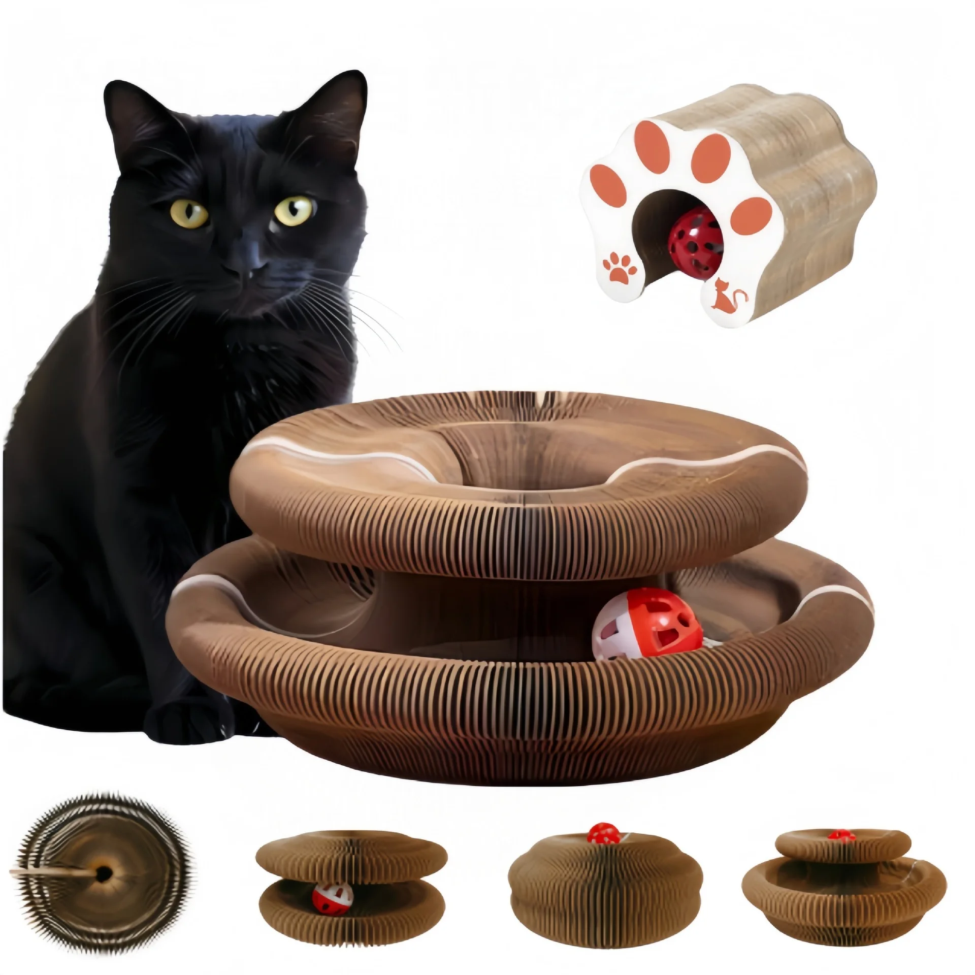 Arranhador Redondo para Gatos de Papelão Ondulado de Nível Duplo - Image 6