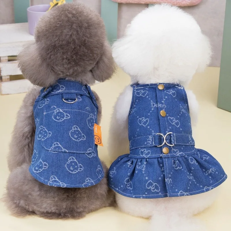 Vestido Jeans para Cães Pequenos e Médios com Alça e Anel D - Imagem 3