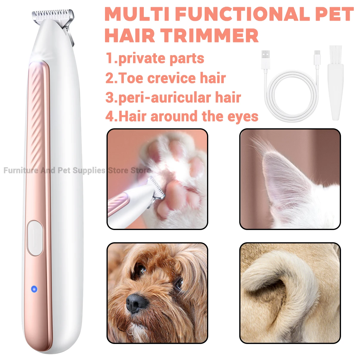 aparador de pelos para patas de cães e gatos com led