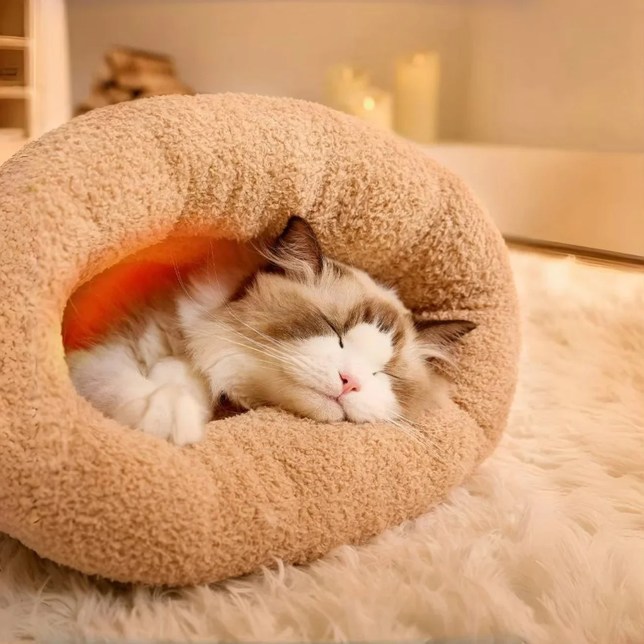 Saco de Dormir para Gatos de Pelúcia com Entrada Giratória - Imagem 4