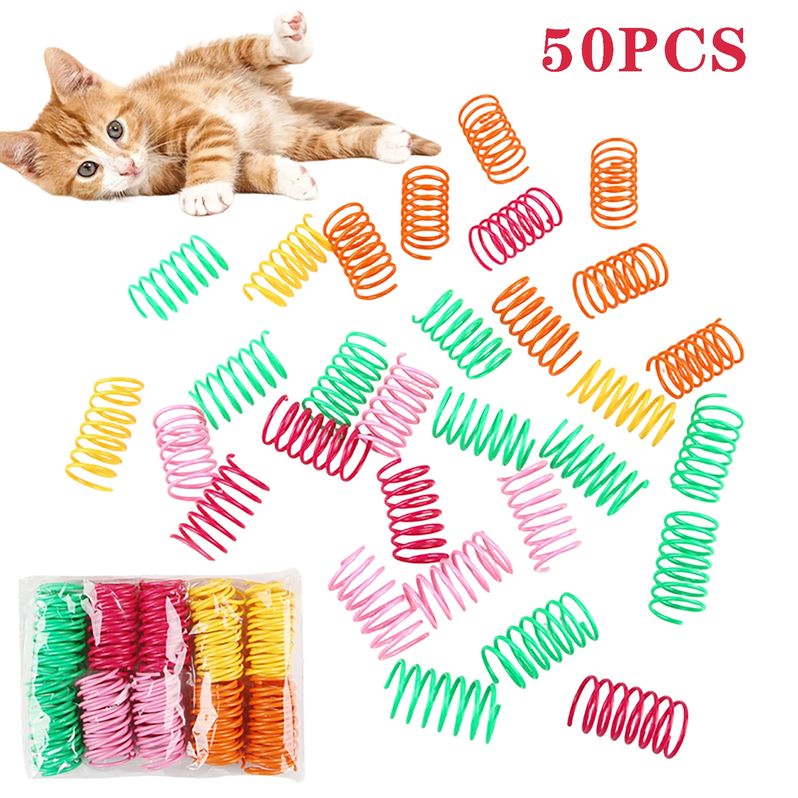 Brinquedos de Mola para Gatos com 50 Peças de Plástico Colorido - Imagem 4