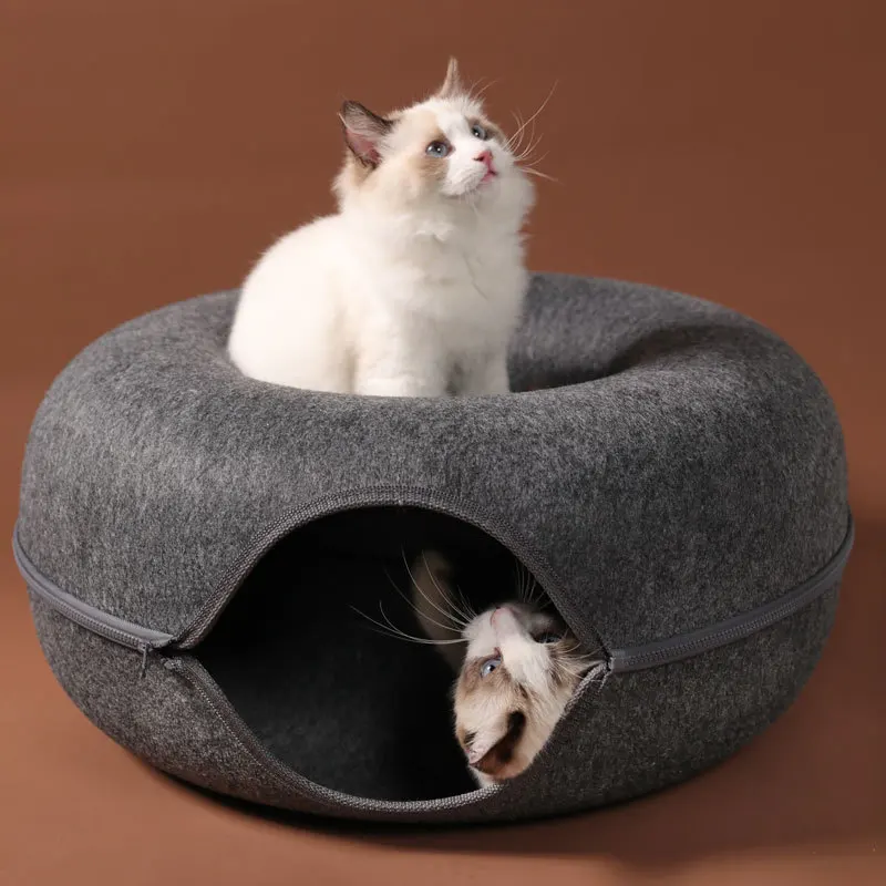 Cama Donut para Gatos de Feltro Cinza 50 cm com Zíper - Imagem 4
