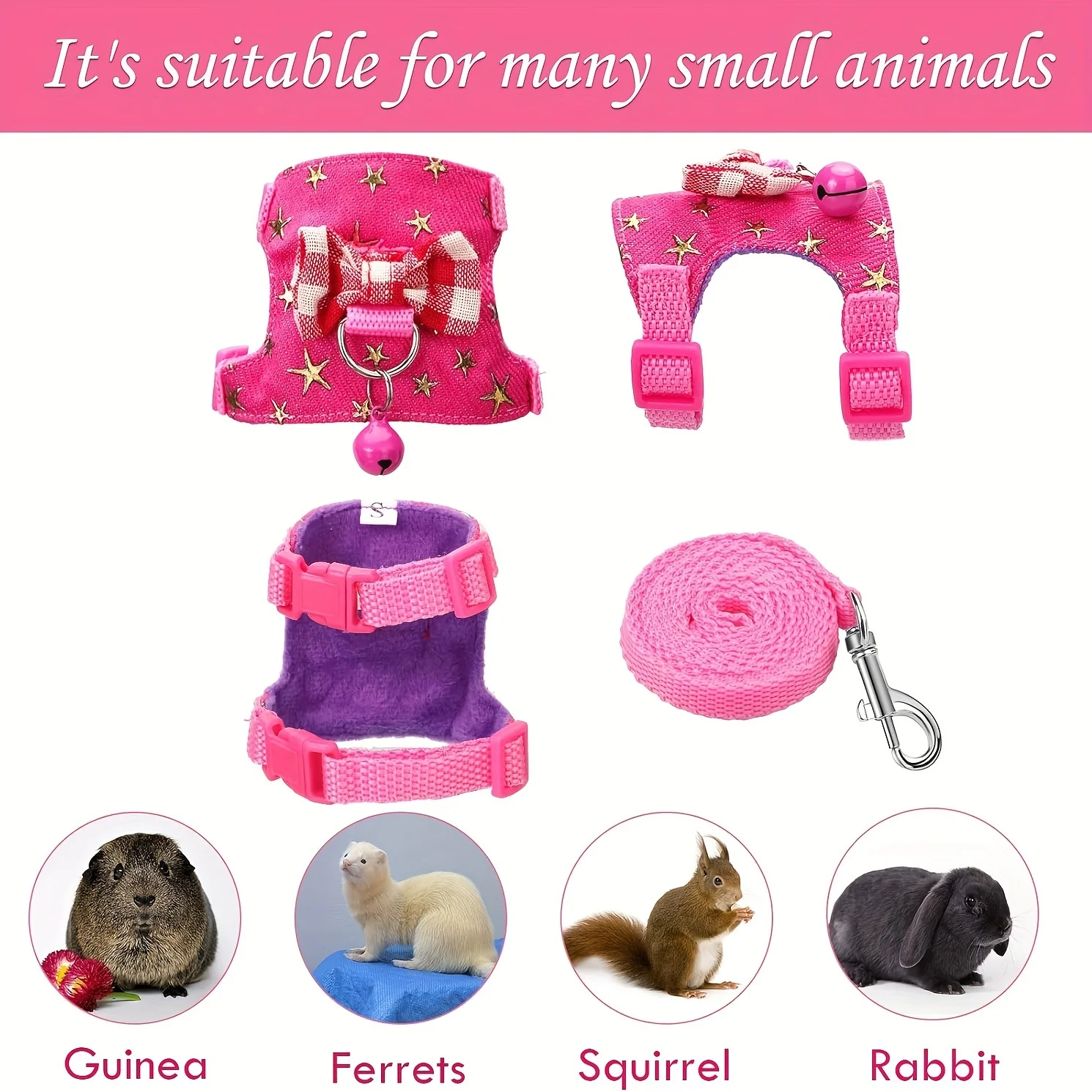 Coleira Peitoral para Hamster com Guia e Sino - Ajustável - Imagem 6