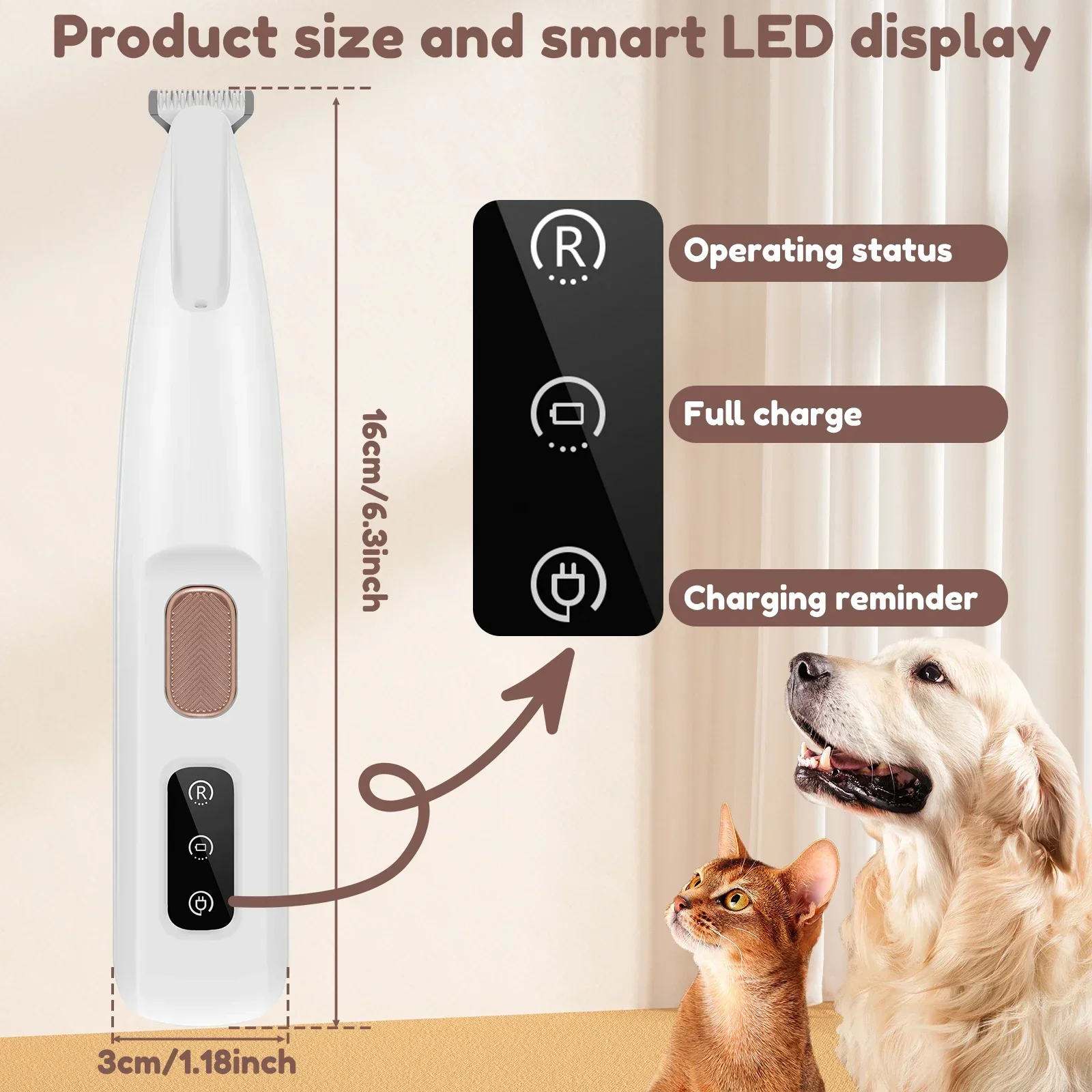 Aparador de Pelos para Cães com Luz LED e Lâmina Larga de 18mm - Imagem 4