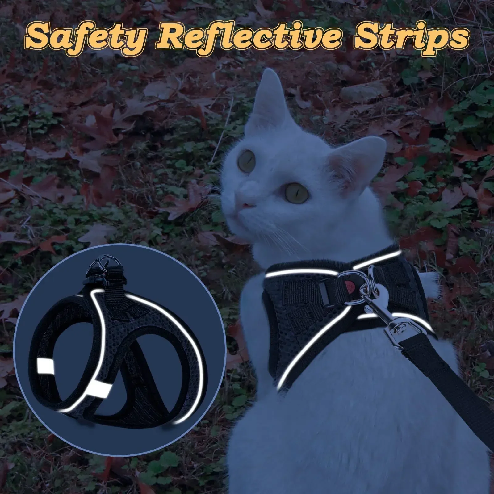 Coleira Peitoral para Gatos Ajustável com Faixa Refletiva - Imagem 5