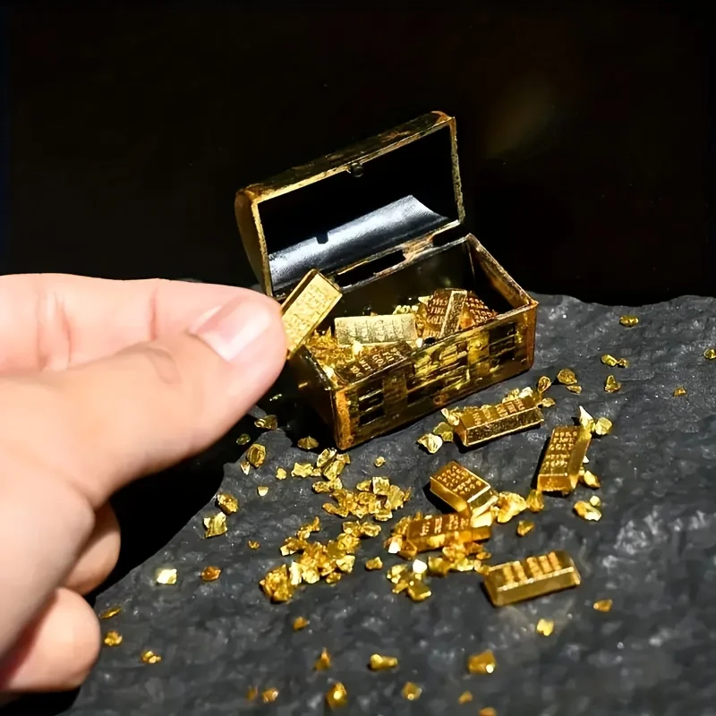 Mini Baú Pirata para Aquário com Moedas e Barras Douradas - Imagem 4