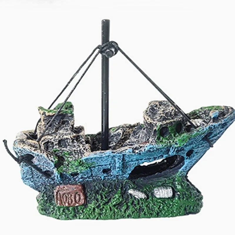 Decoração de Aquário Navio Retrô de Resina para Peixes com Caverna Esconderijo - Imagem 2