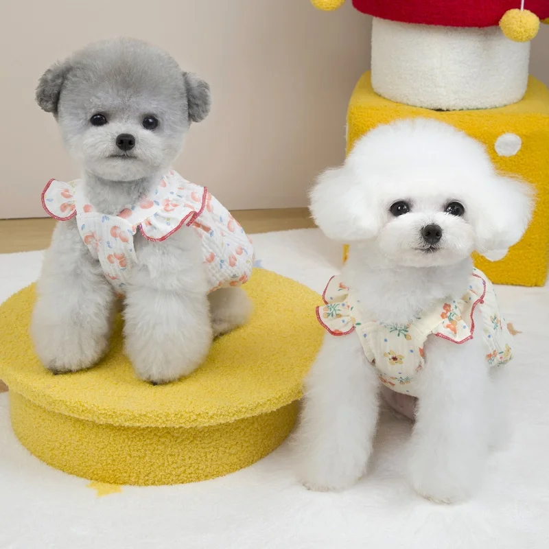 Vestido para Cães e Gatos de Algodão Estampa Floral Branco - Image 4