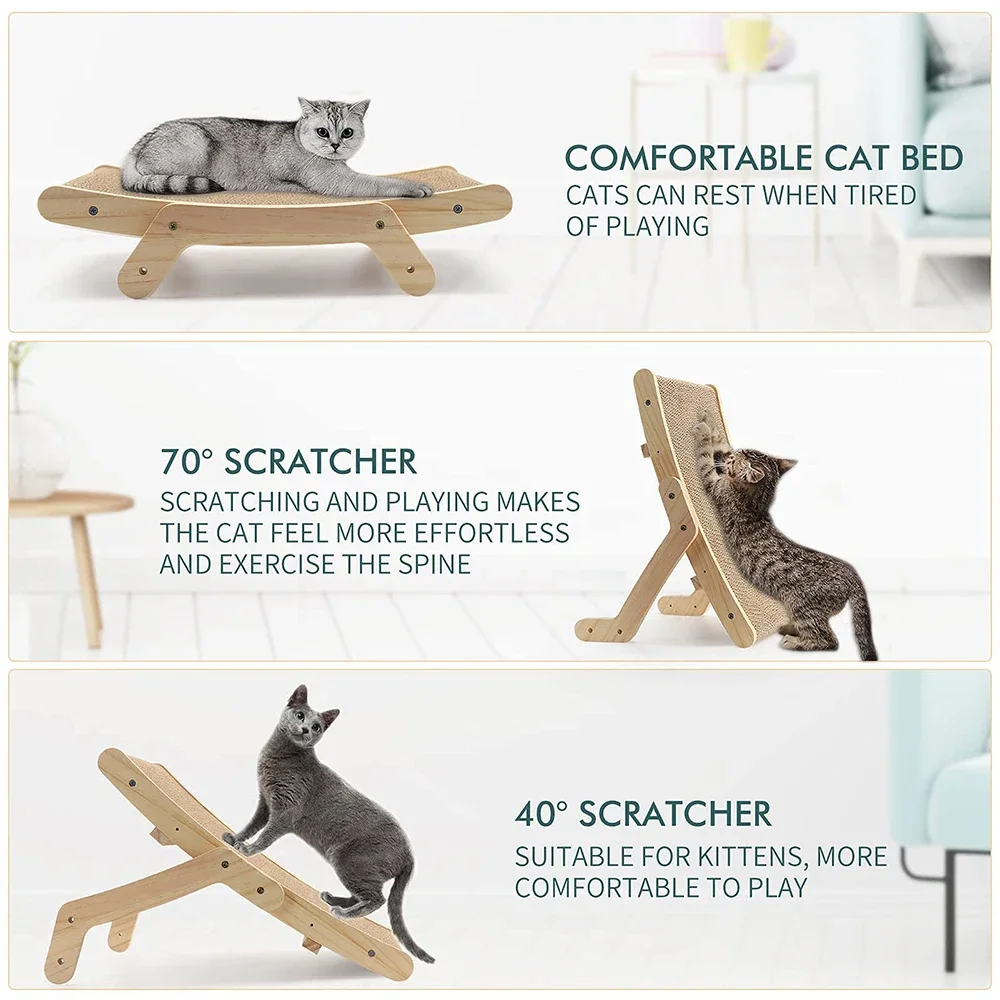 Arranhador Cama para Gatos de Papelão e Madeira Sólida 3 em 1 - Imagem 2
