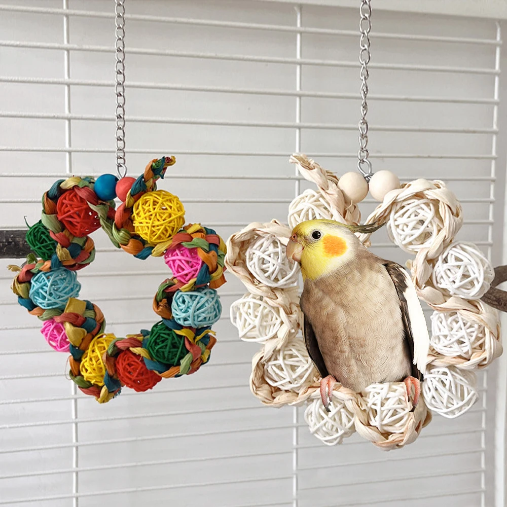 Brinquedo de Rattan para Pássaros Bola com Suporte para Gaiola - Imagem 3