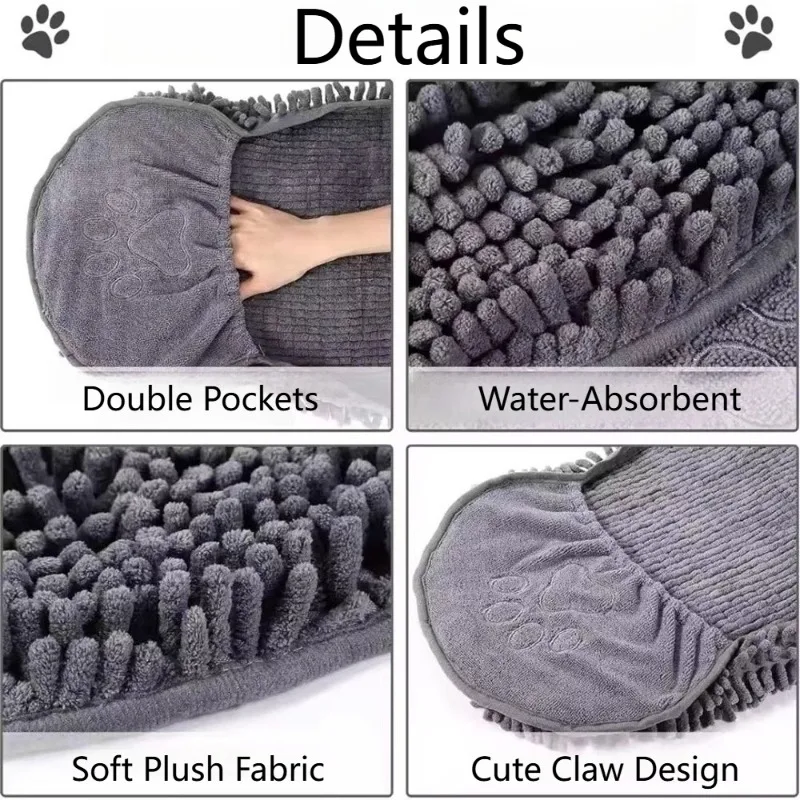 Toalha para Pets de Poliéster e Chinlon com Bolsos para Secagem Rápida - Imagem 5