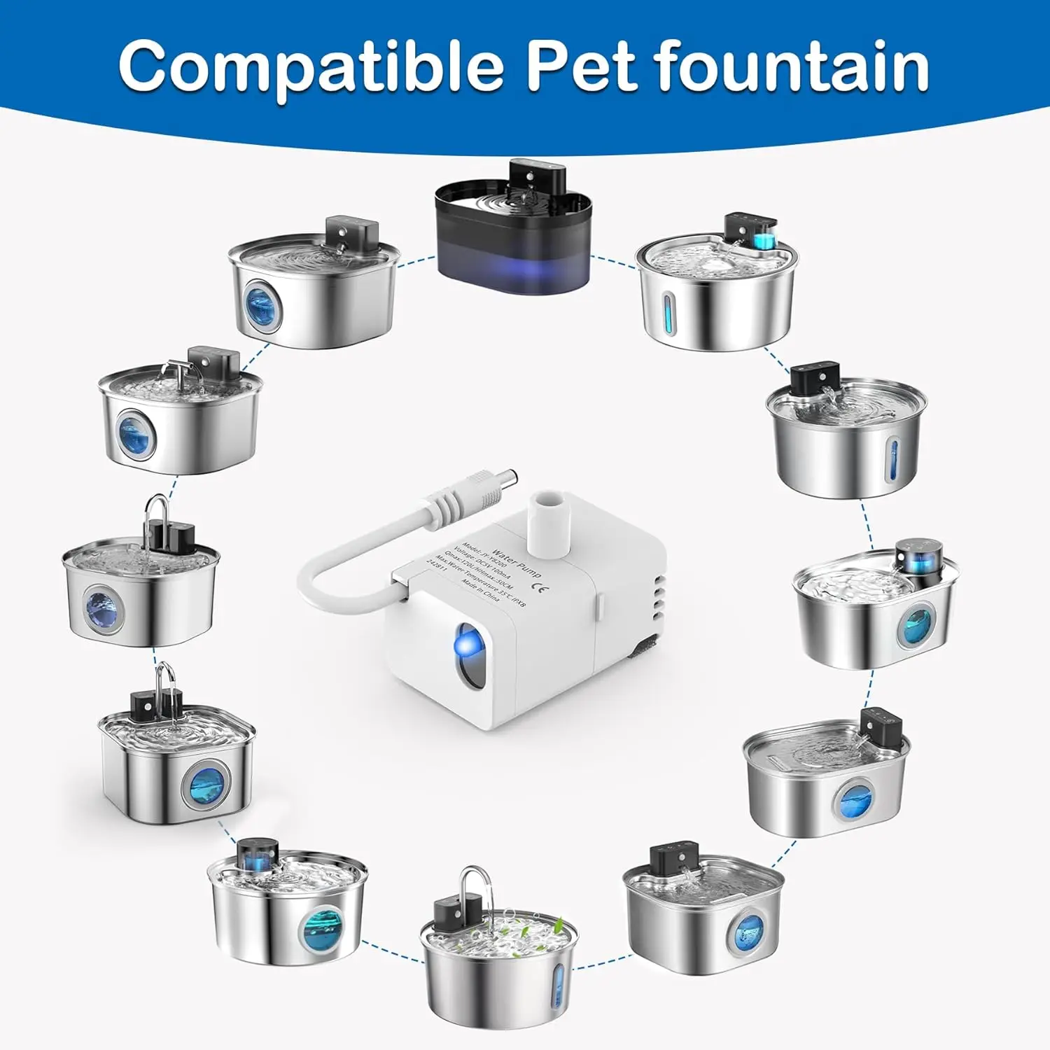 Bomba de Água para Fonte de Gatos com LED e Desligamento Automático - Imagem 6