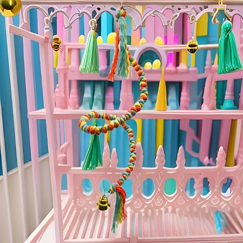 Brinquedo de Balanço para Pássaros e Papagaios, Corda Espiral de Algodão para Escalada Bungee, Brinquedos para Papagaios ou Poleiros de Corda para Pássaros de Grande Porte Coloridos - Imagem 5