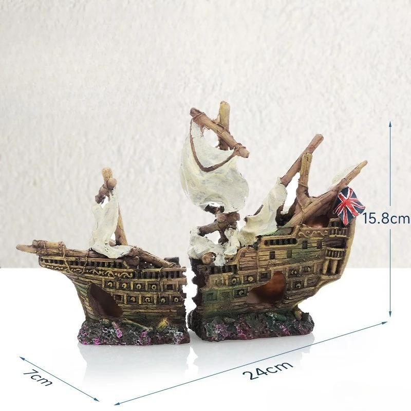 Ornamento de Aquário em Resina Navio Pirata para Peixes com Caverna Esconderijo - Imagem 5