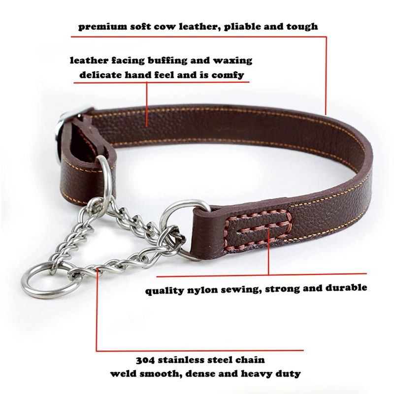 Benepaw Martingale para Cães de Couro com Corrente de Aço Inoxidável - Imagem 3
