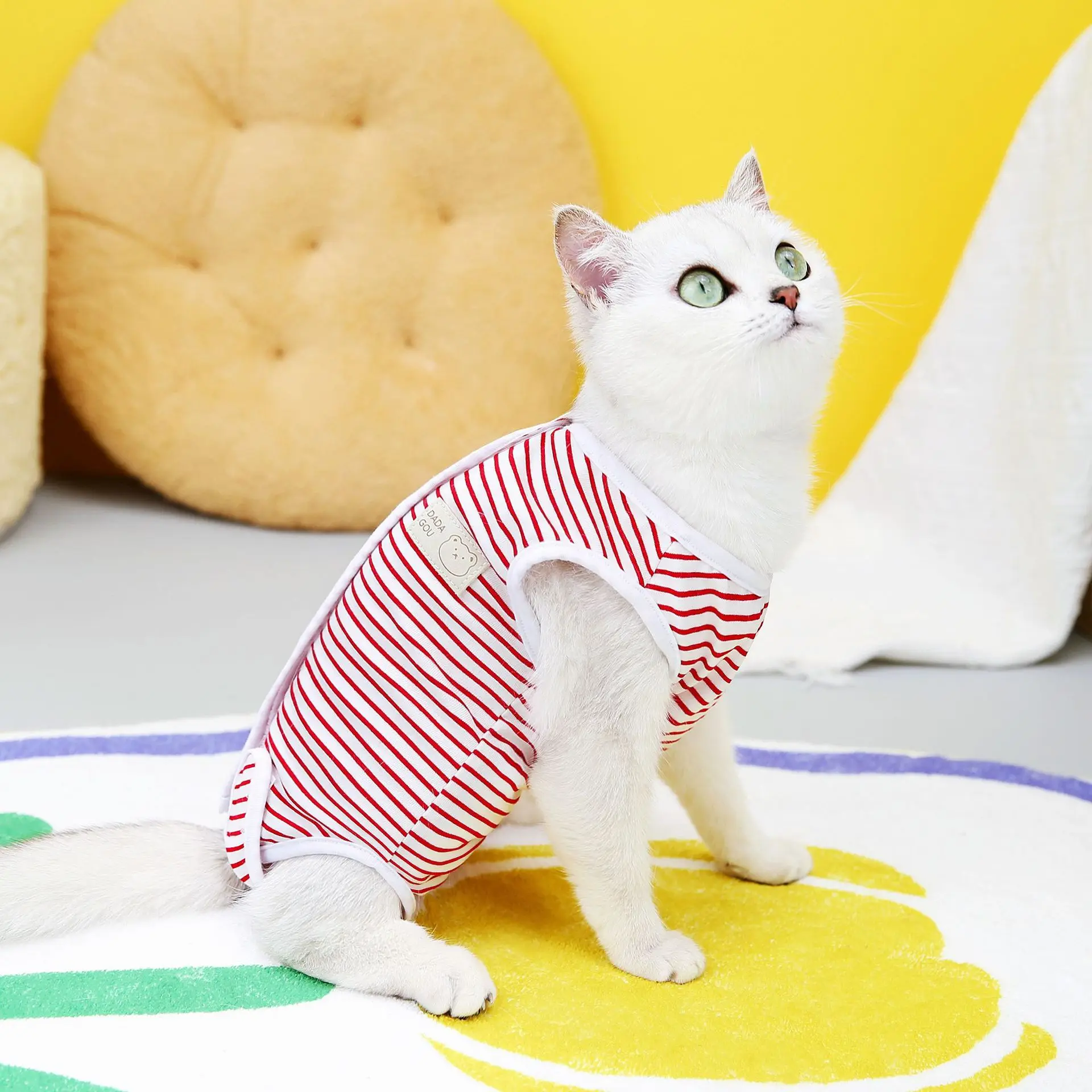 Roupa Cirúrgica para Gatos Listrada com Proteção Pós-Parto - Imagem 6