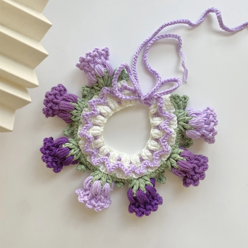 Coleira de Tricô para Gatos e Cães Pequenos com Flor e Sino - Image 5