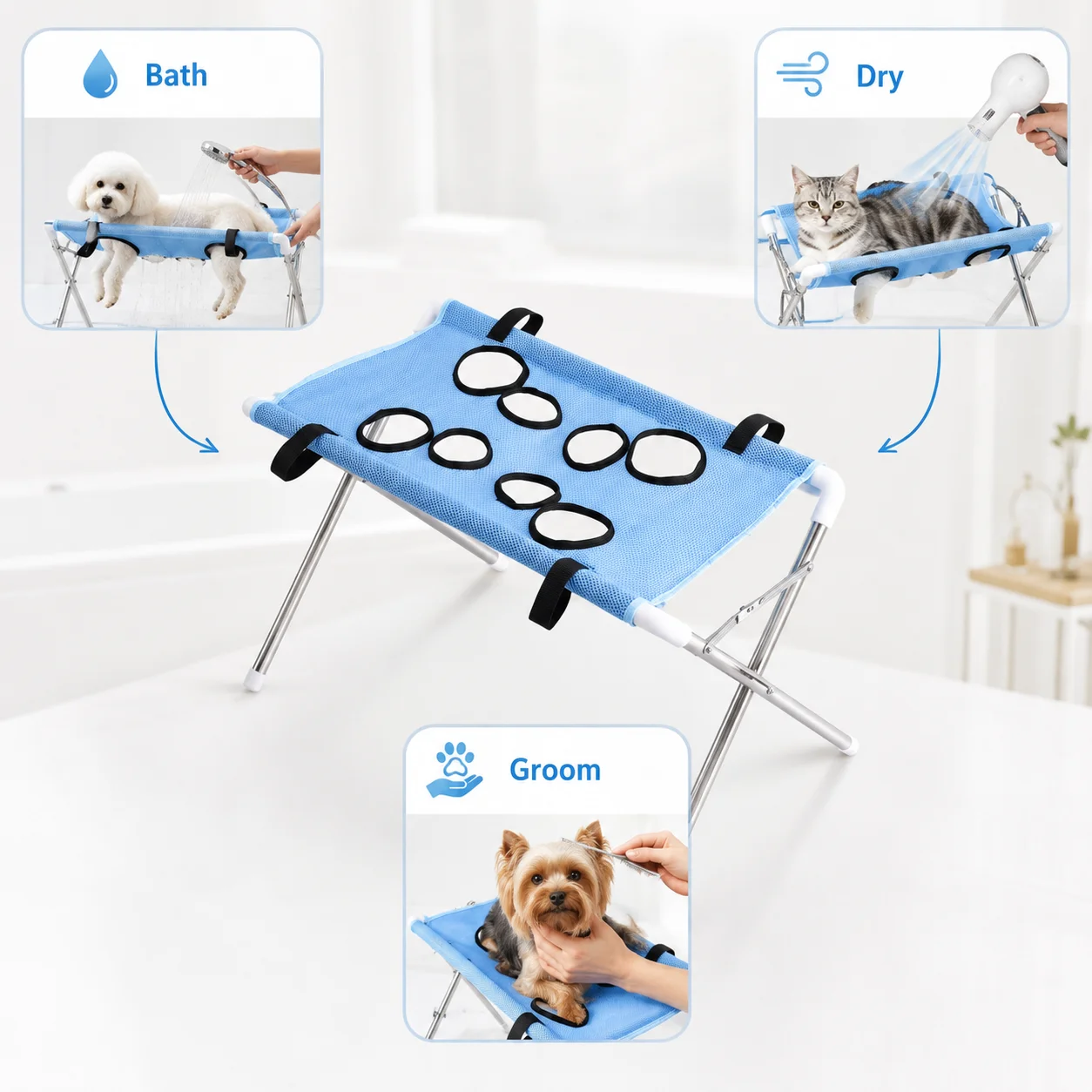 Mesa Dobrável para Banho de Cães e Gatos com Rede Respirável - Imagem 4