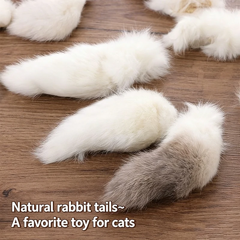 Brinquedo para Gatos de Cauda de Coelho Natural 10-15 cm para Interagir - Imagem 3