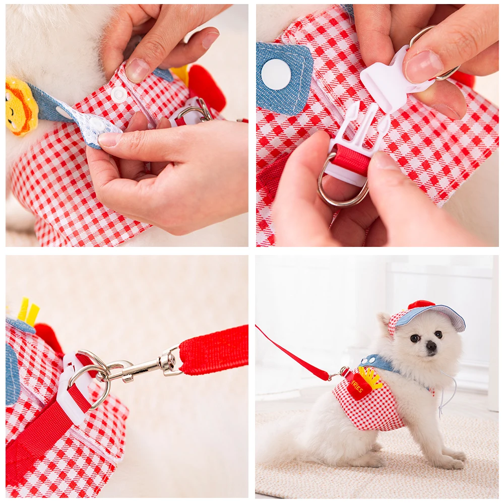 Conjunto Peitoral, Guia e Chapéu para Cães e Gatos, Branco ou Preto - Image 3