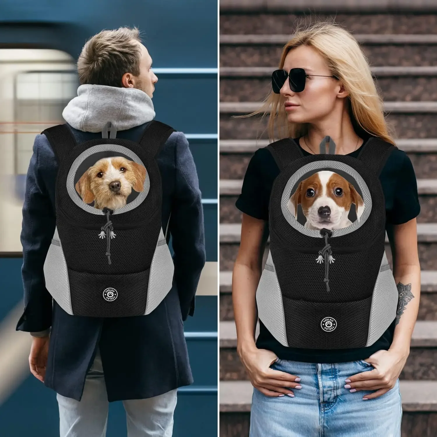 Mochila Canguru para Cães Pequenos e Gatos com Bolsos Frontais - Imagem 3