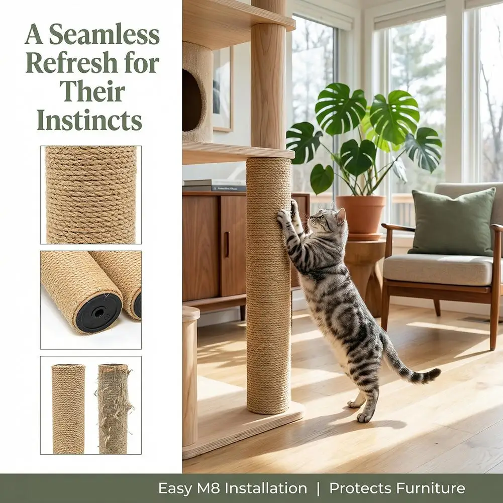 Poste Arranhador para Gatos de Sisal Natural com Porca M8 para DIY - Imagem 4