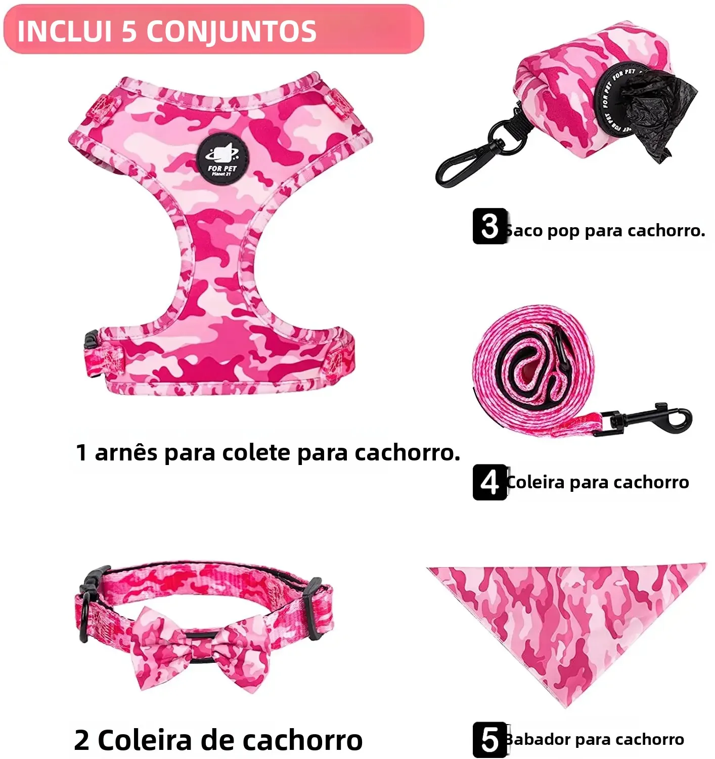 Arnês para Cães Grande com Coleira, Lenço e Porta-Sacos - Imagem 6