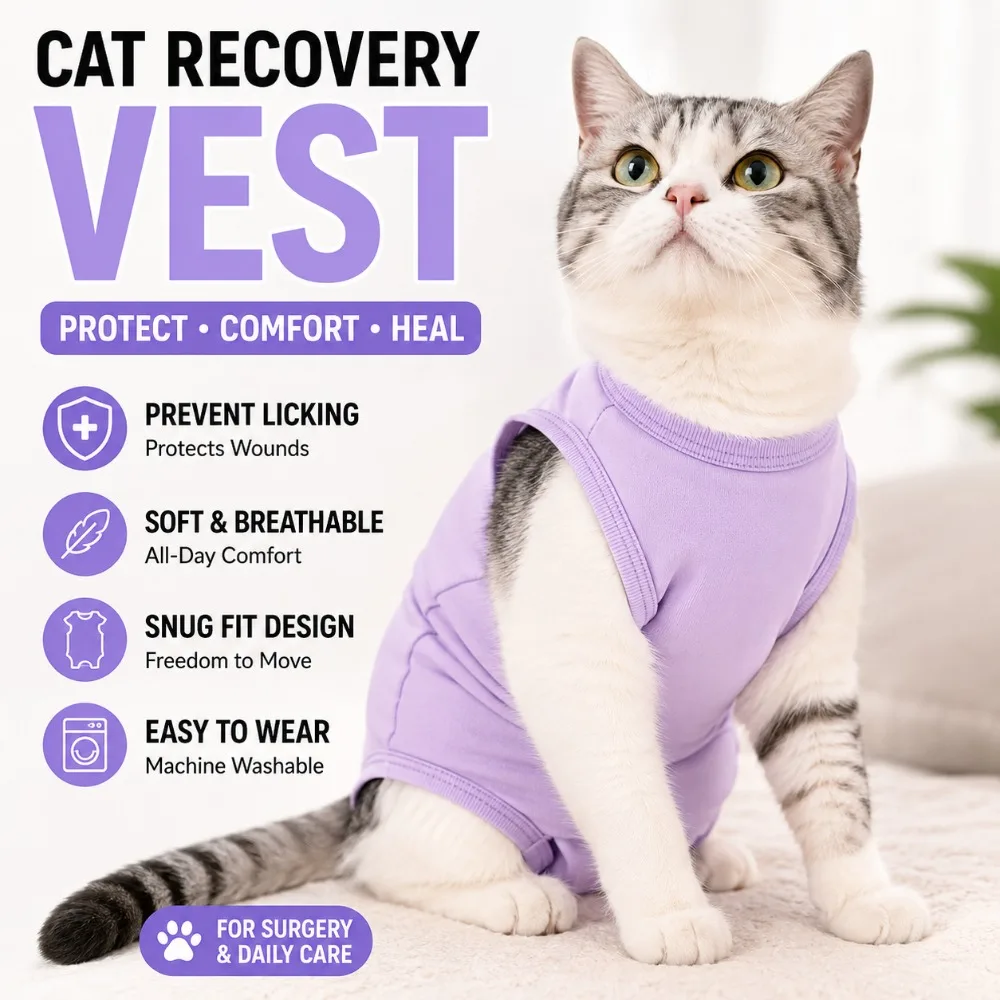 Roupa de Recuperação para Gatos Pós-Cirúrgica com Fecho Ajustável - Imagem 3