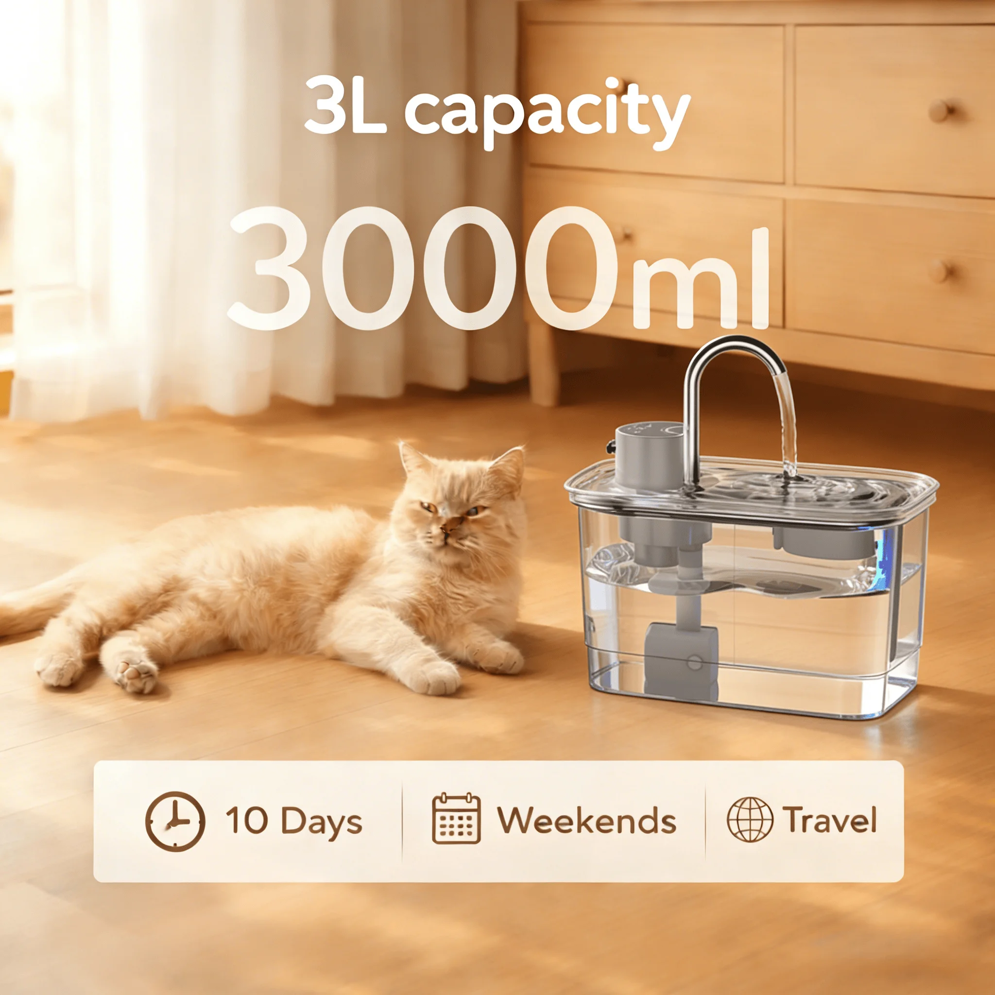 Fonte de Água para Gatos 3 L Inox com Bateria Recarregável - Imagem 3