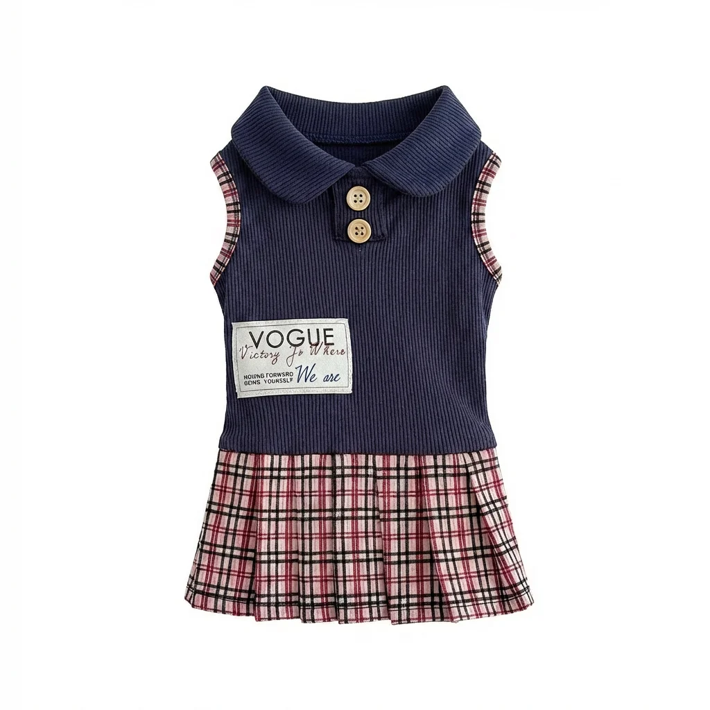 Vestido Colegial para Cães Pequenos com Saia Xadrez Azul - Imagem 2