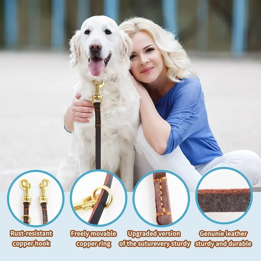 Trela Mãos Livres para Cães de Couro Real 2.3m para Caminhada - Imagem 4