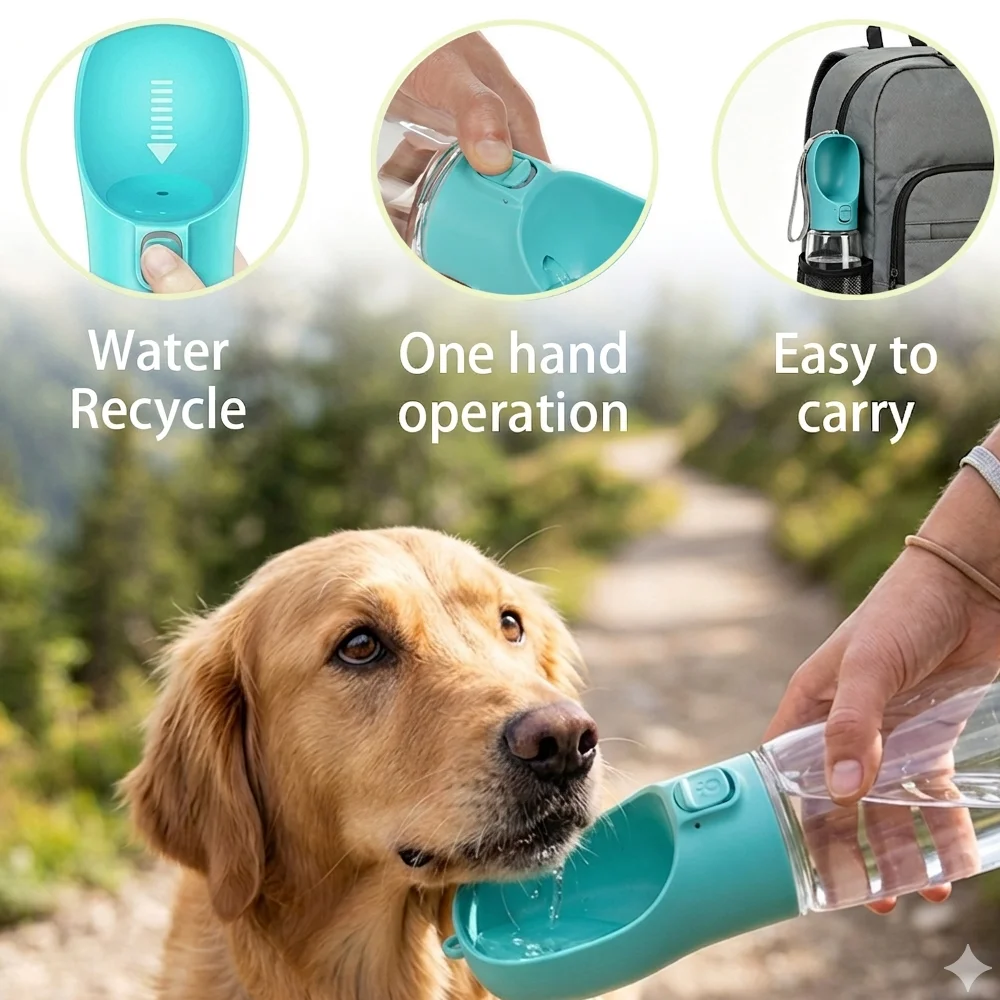 Garrafa de Água Portátil para Cães 550 ml para Viagem e Caminhada - Imagem 2