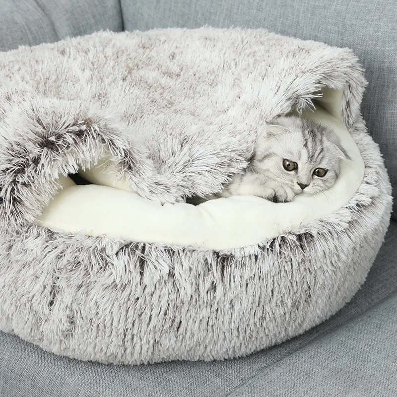 Cama Toca para Gatos e Cães Pequenos de Pelúcia Lavável - Image 3