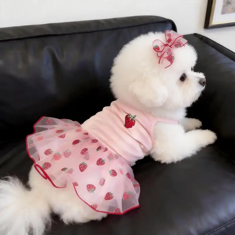Vestido para Cães e Gatos de Poliéster Estampa Morango Sem Mangas - Imagem 2