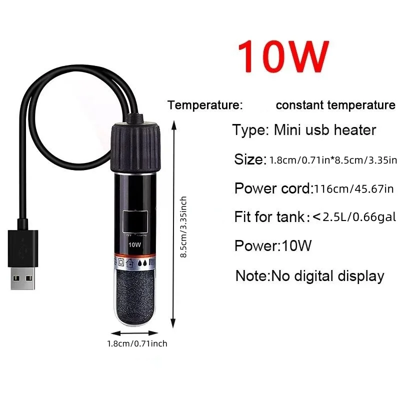 Aquecedor de Aquário Mini USB 10W com Termostato 26°C Submersível - Imagem 3