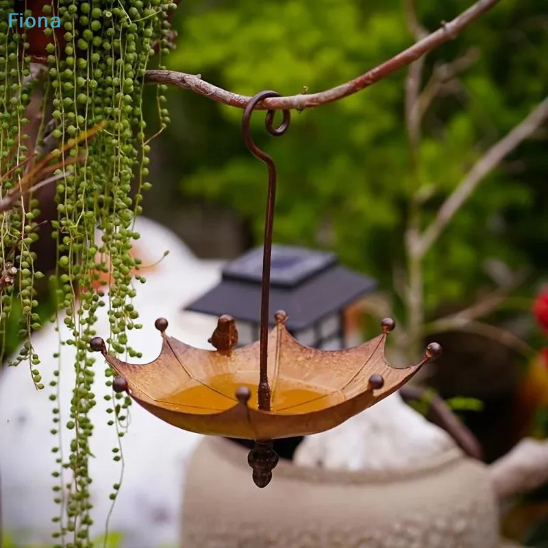Bebedouro e Comedouro para Pássaros em Metal com Design de Guarda-Chuva - Imagem 2