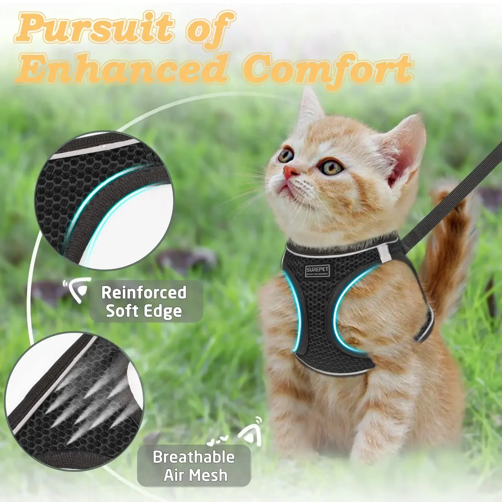 Coleira Peitoral para Gatos Ajustável com Faixa Refletiva - Imagem 2