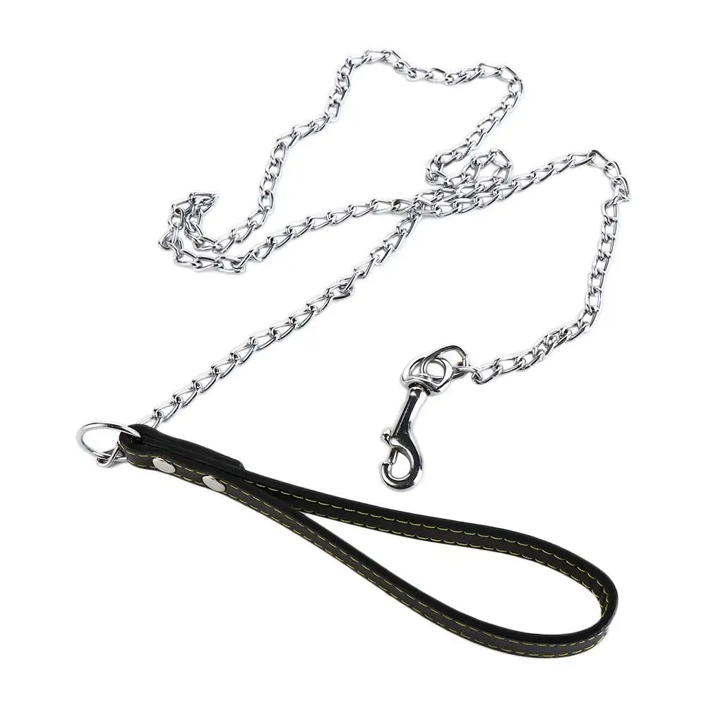 Guia para Cães Pequenos de Metal e Couro 120 cm Anti Mordida - Imagem 2