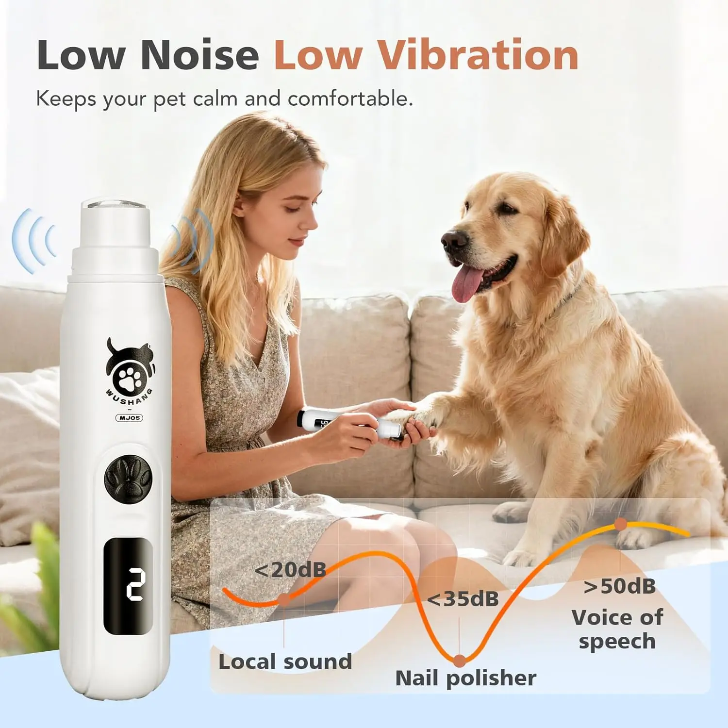 Lixadeira de Unhas para Cães e Gatos 3 Velocidades Recarregável USB-C - Imagem 5