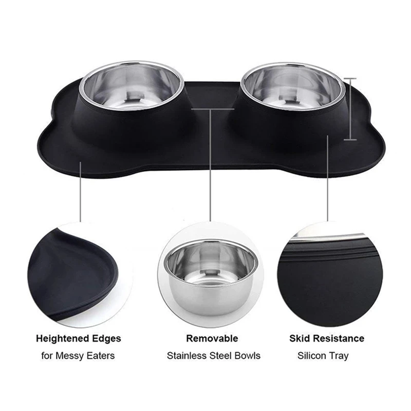 Tigela Dupla para Cães e Gatos Aço Inox com Tapete Antiderrapante - Imagem 4