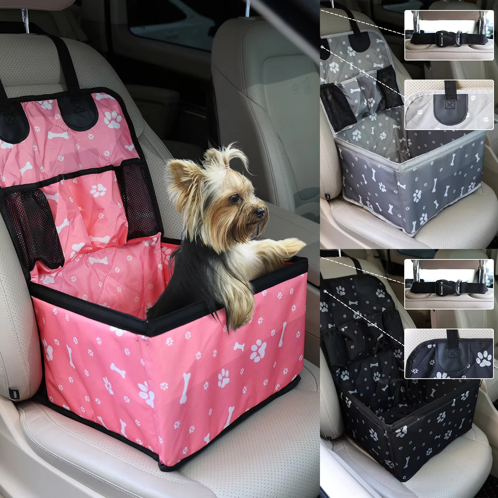 Assento de Carro para Cães com Bolso e Dobrável - Imagem 3