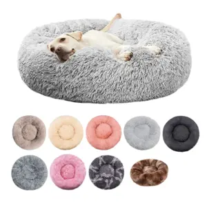 cama redonda de pelúcia lavável para cães e gatos