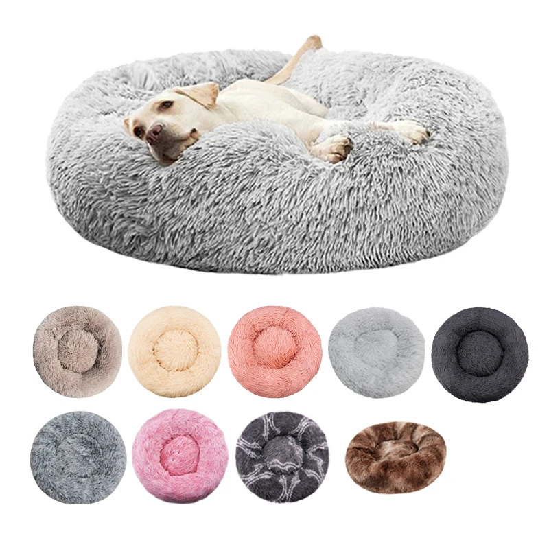 cama redonda de pelúcia lavável para cães e gatos