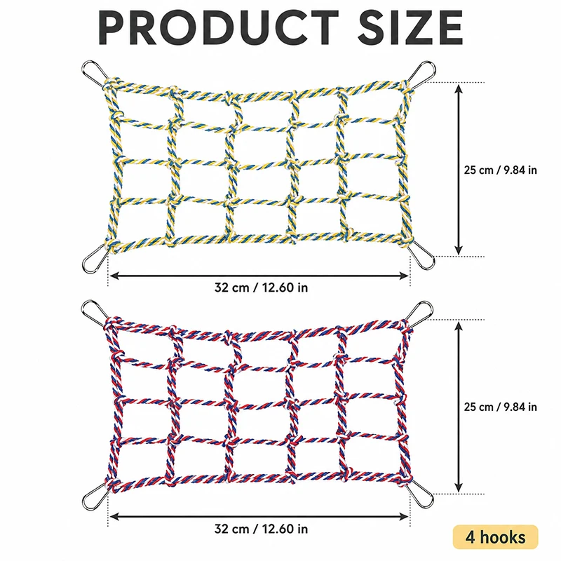 Rede de Escalada para Pássaros e Pequenos Animais de Algodão 32x25 cm com Ganchos - Imagem 6