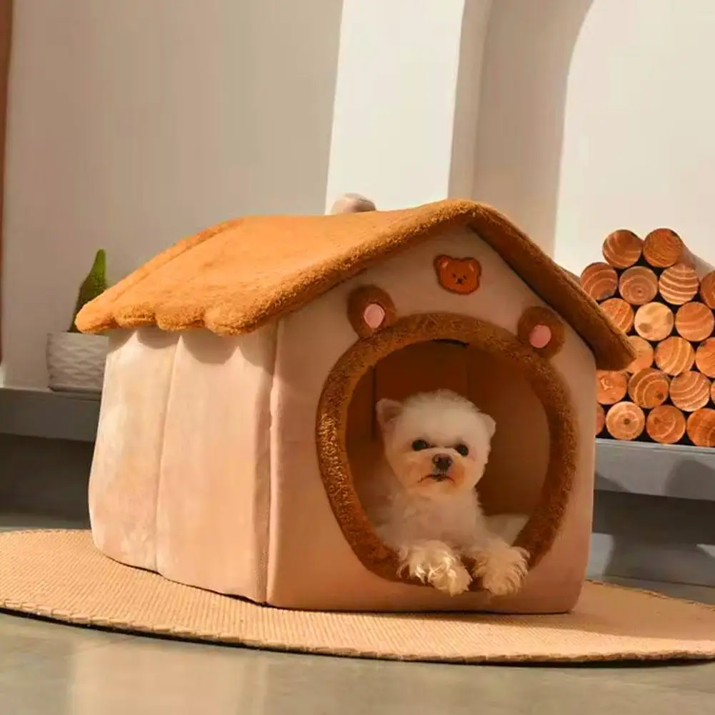 Casinha Toca para Gatos e Cães Pequenos de Pelúcia com Almofada Removível - Imagem 3